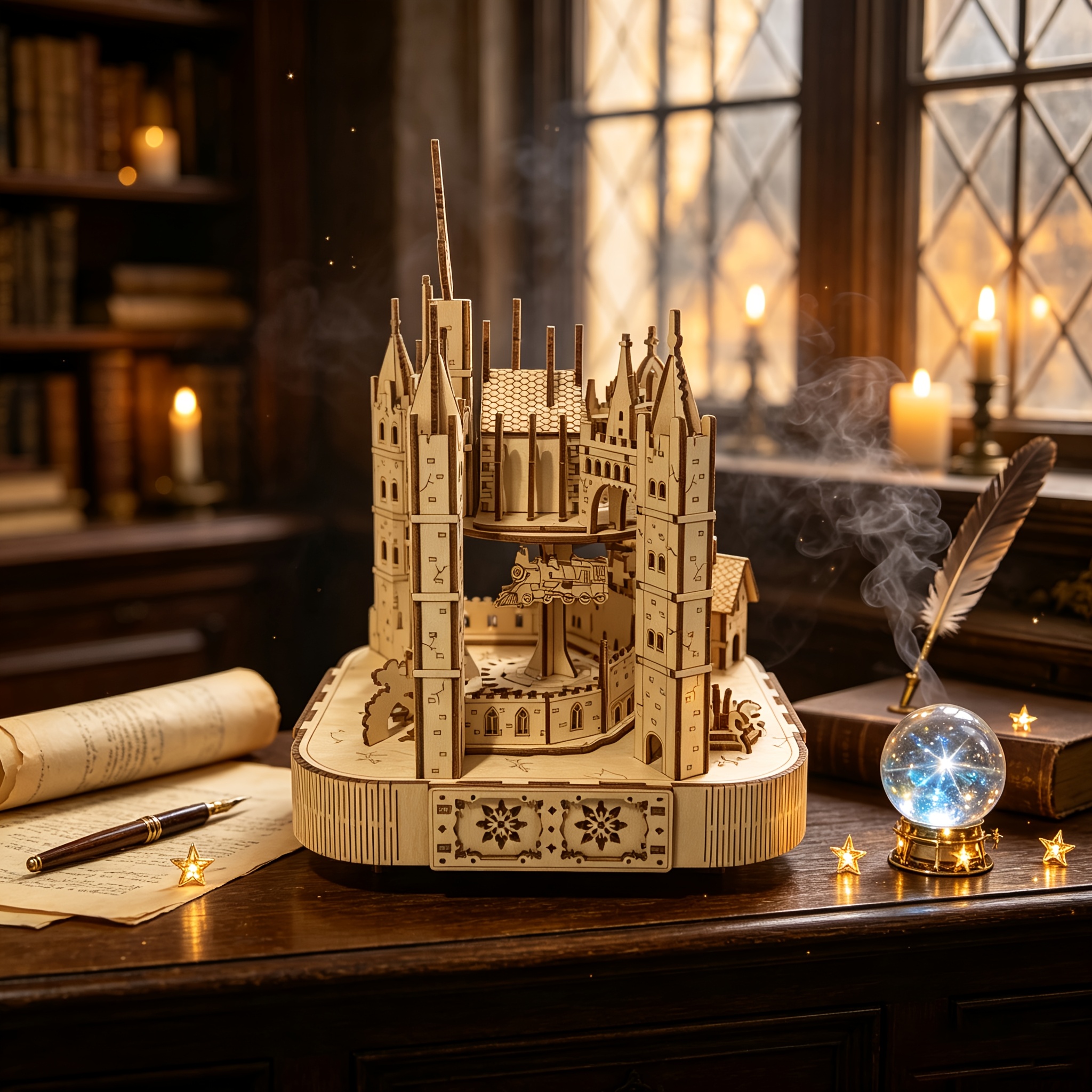 DIY 3D Wooden Puzzle Magic Castle Music Box